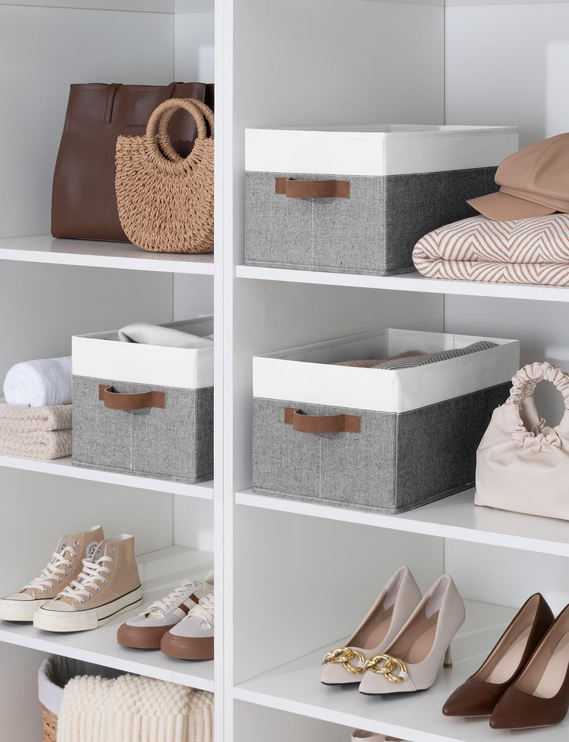 StorageWorks Storage Baskets for Shelves, Foldable Fabric Closet Storage Bins with Handles, Fabric
