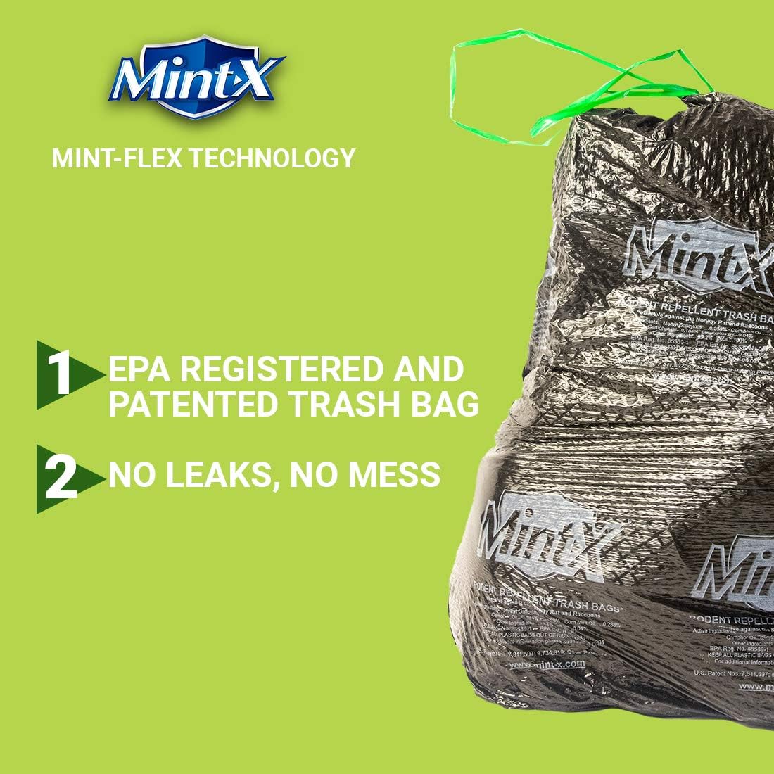 Mint-X Rodent Repellent Outdoor Home and Industrial Trash Bags with Drawstring & Mint-Flex
