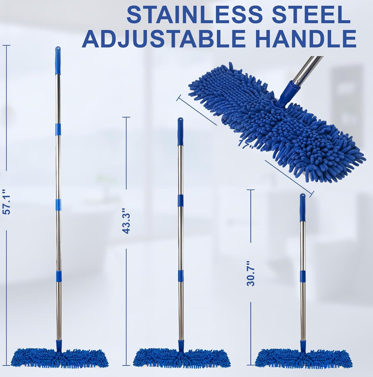 Microfiber Dust Mop for Floor Cleaning - Dual-Sided Washable Pads, Adjustable Stainless Steel