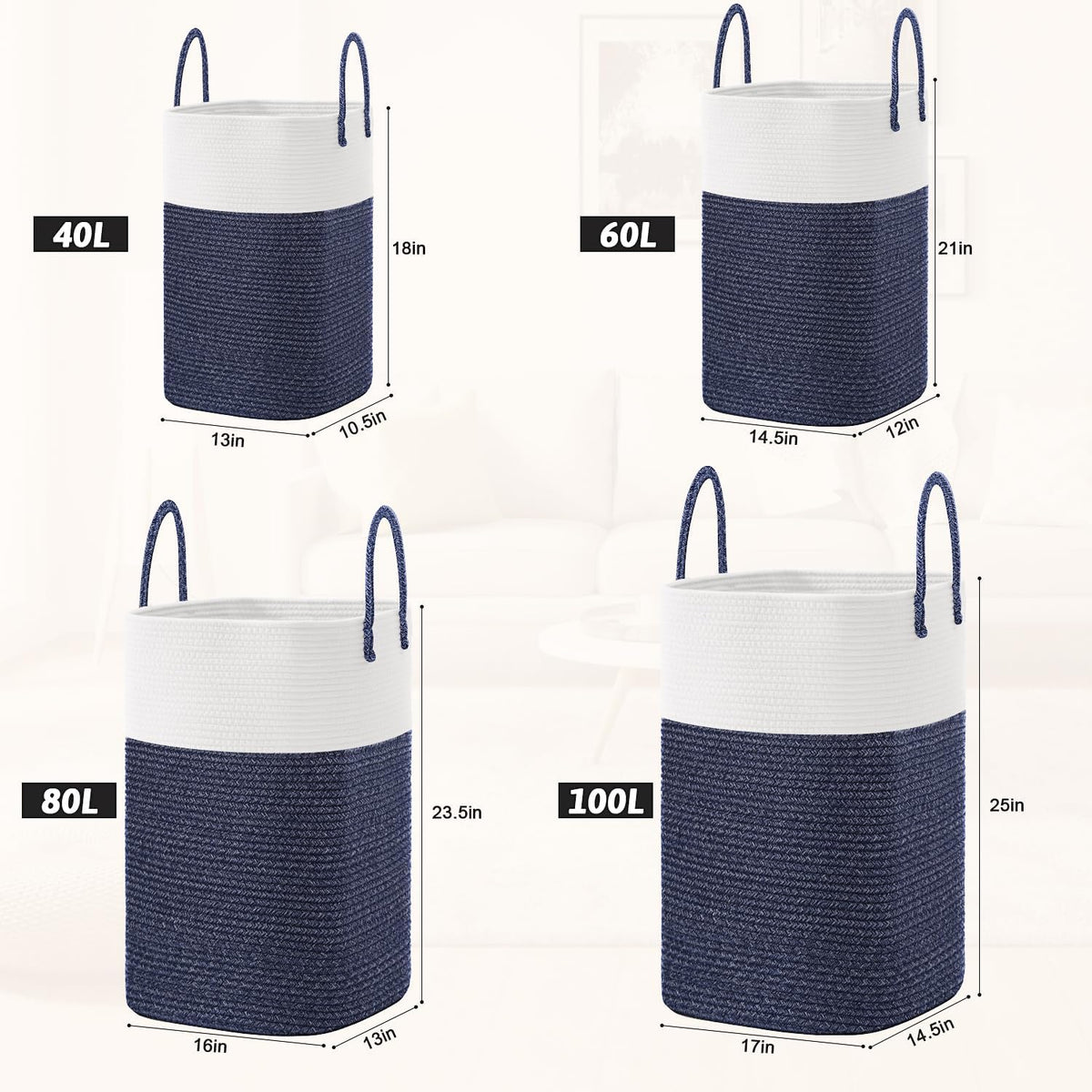 Laundry Basket,Woven Cotton Rope Laundry Hamper,Versatile Storage for Dirty Clothes,Baby Toys,and