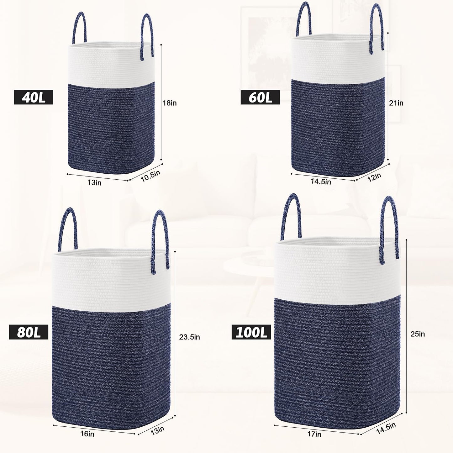 Laundry Basket,Woven Cotton Rope Laundry Hamper,Versatile Storage for Dirty Clothes,Baby Toys,and