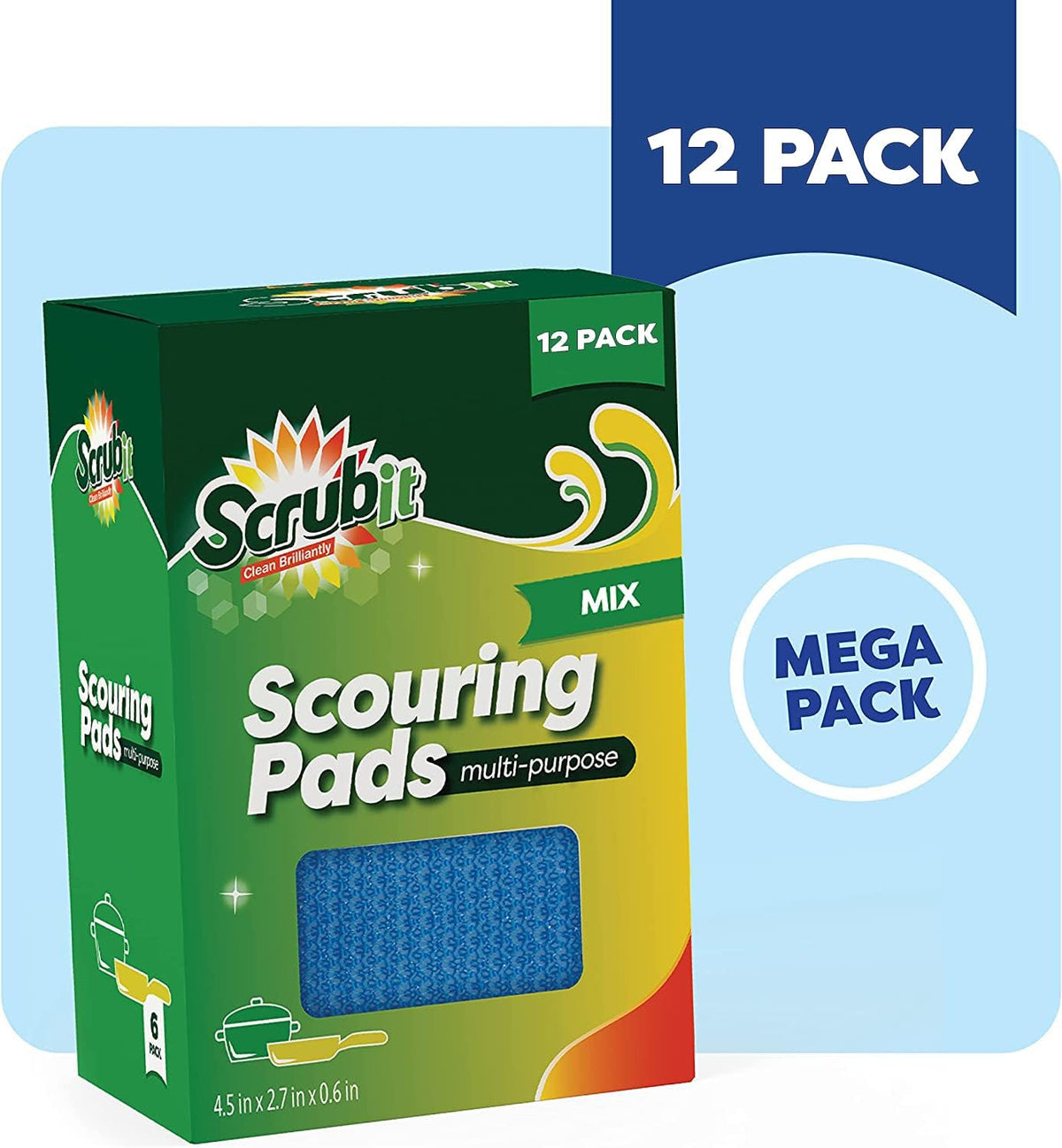 SCRUBIT Multi-Purpose Dish Scrub Sponge, Non Scratch Scouring Pads, Cleaning Sponges for pots &