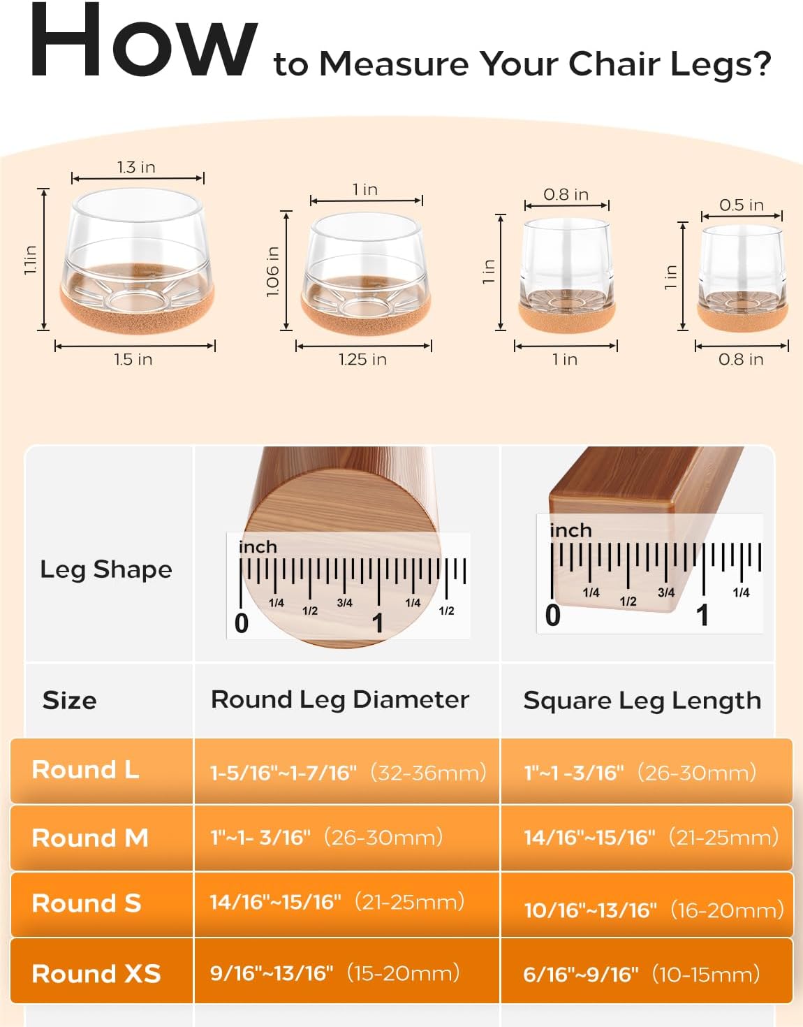 24-Pack Silicone Chair Leg Floor Protectors for Hardwood Floors -Felt Furniture Pads, Rubber Chair