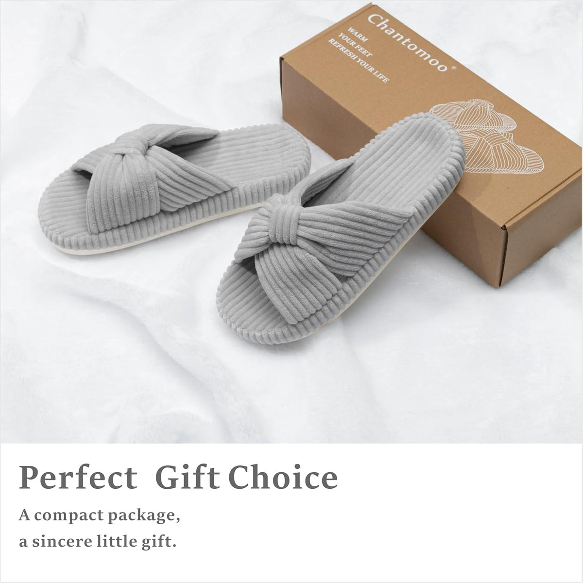 Chantomoo Slippers for Women Memory Foam House Bedroom Corduroy Bow Crossbands Slide Slipper Shoes