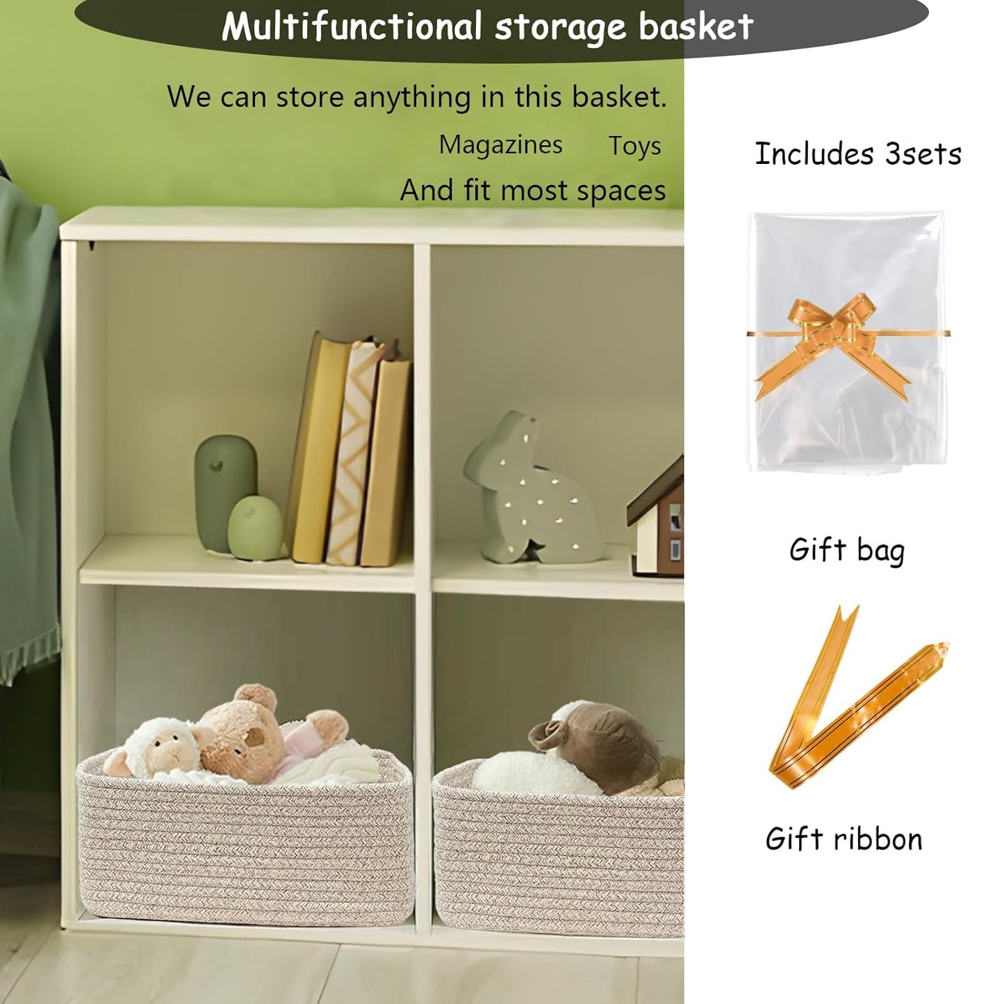 COMFY-HOMI 11.5"x7.5"x4.7" Storage Baskets for Organizing | Cotton Rope Woven Basket | Toy Storage