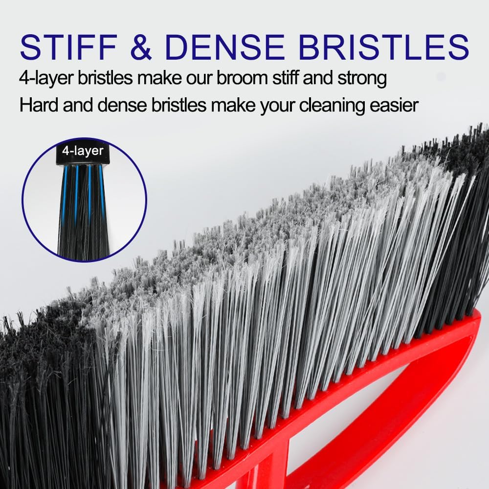 Outdoor Broom, 15.7" Wide Heavy Duty Angle Broom with Long Handle, Stiff Bristles for Sweeping