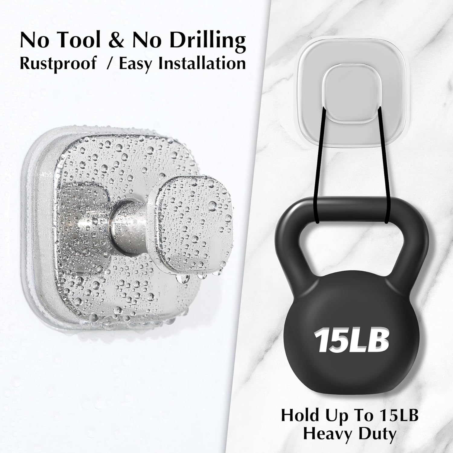 Suction Cup Hooks for Shower - Reusable No-Drill Mounting - Hooks for Towels, Robes & Loofah on