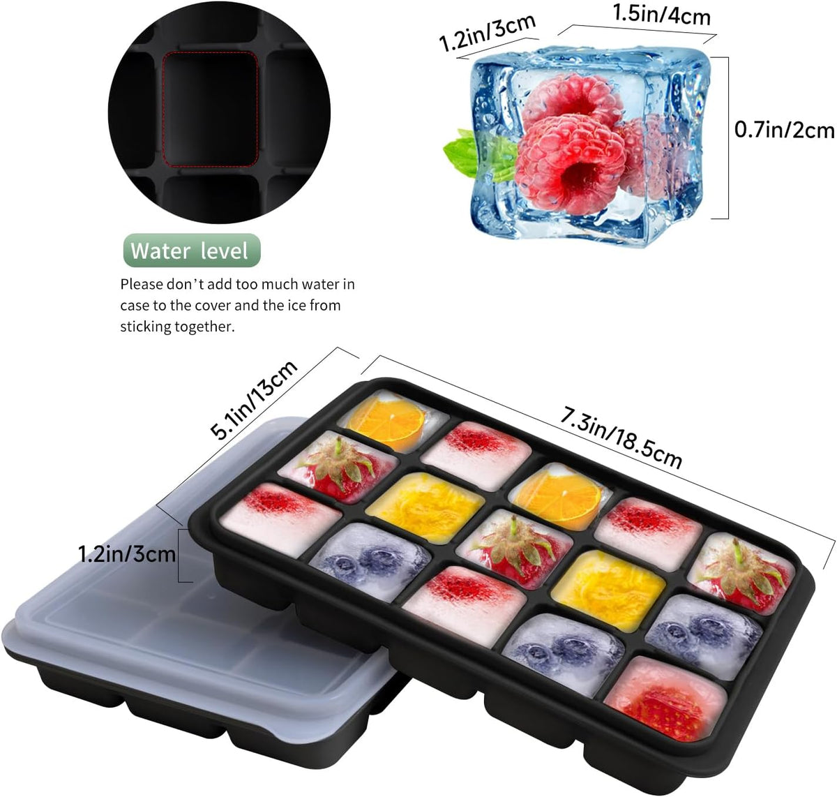 Tvmania Ice Cube Trays Set of 2, Easy Release 15 Flexible Silicone Ice Cube Molds with Removable