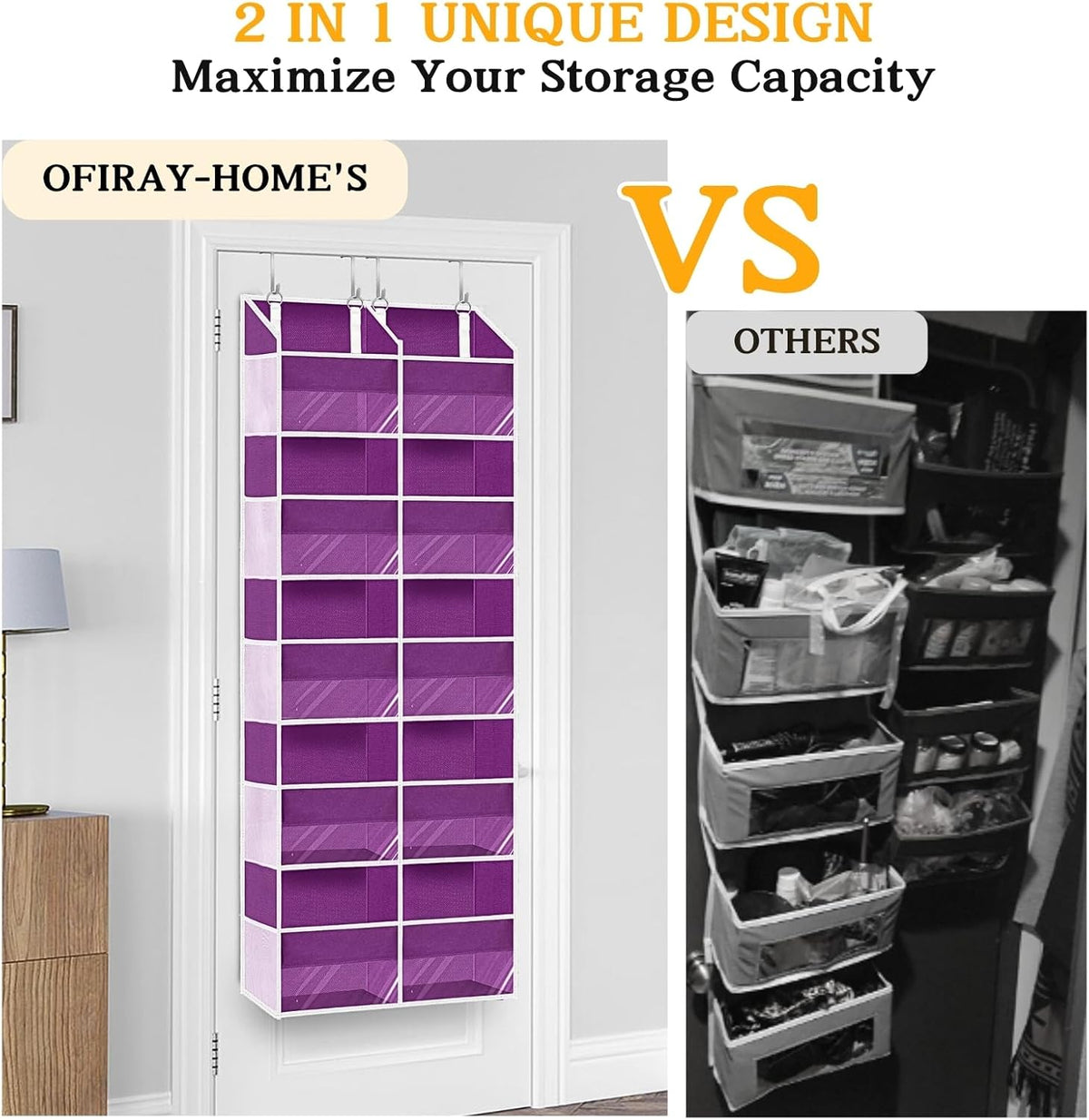 Over The Door Organizer 5 Tiers, Extra Large Behind Door Storage of 10 Compartments, 80 lbs Weight