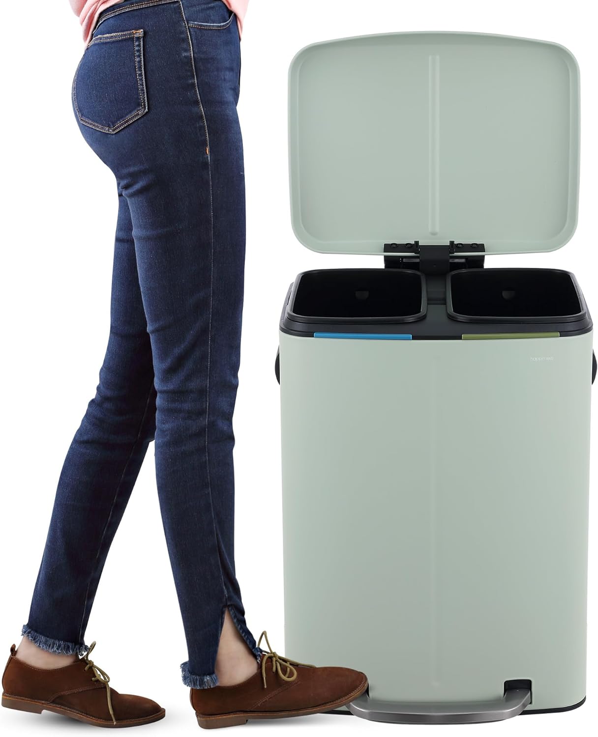 happimess HPM1005E Marco Rectangular 10.6-Gallon Double Bucket Trash Can with Soft-Close Lid