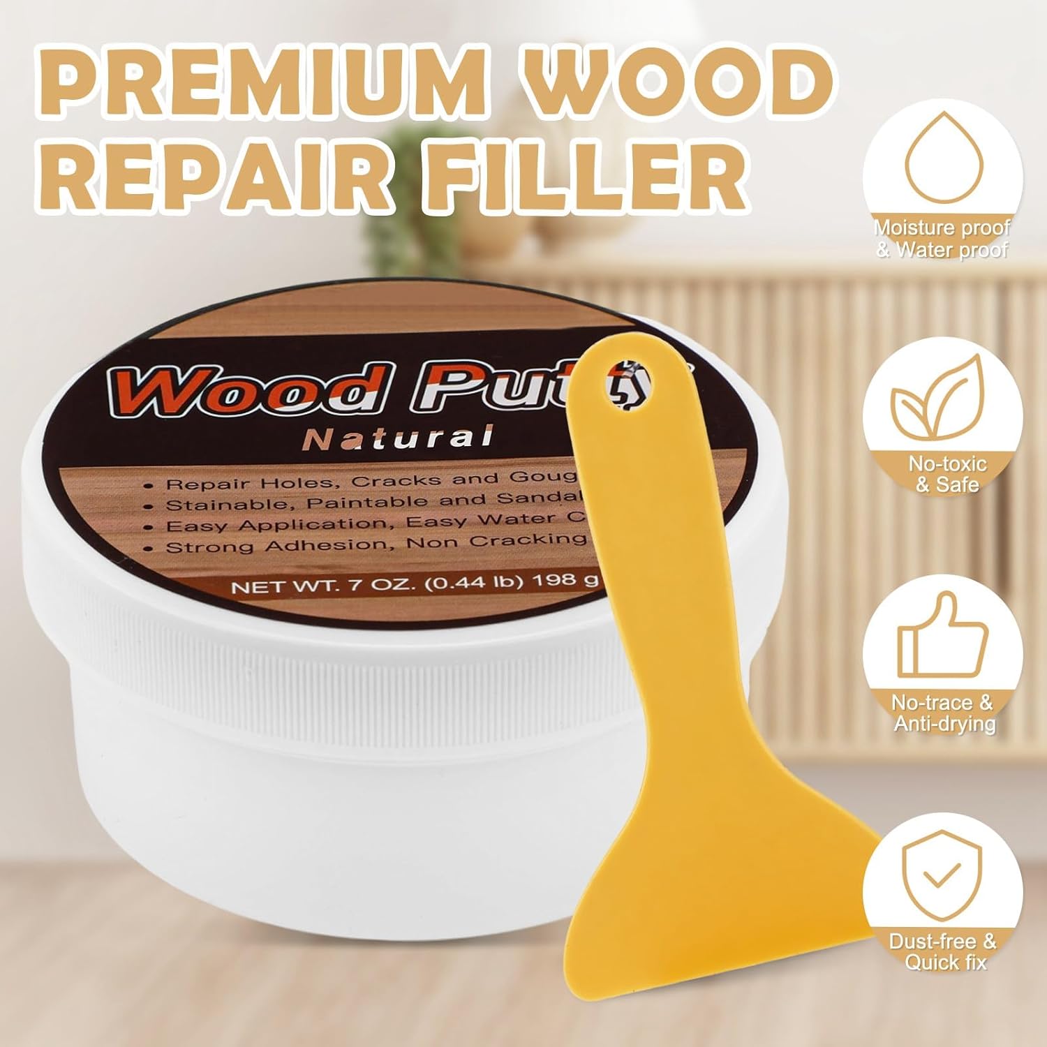 SEISSO Wood Filler, Natural Wood Putty for Trim, Wood Filler Paintable, Stainable, Water-Based Wood
