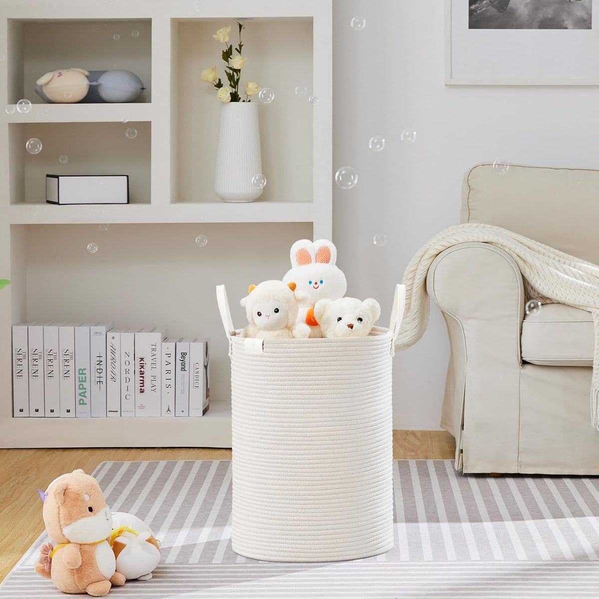 VIPOSCO Tall Laundry Basket, Large Dirty Clothes Hamper with Leather Handle, Woven Rope Storage
