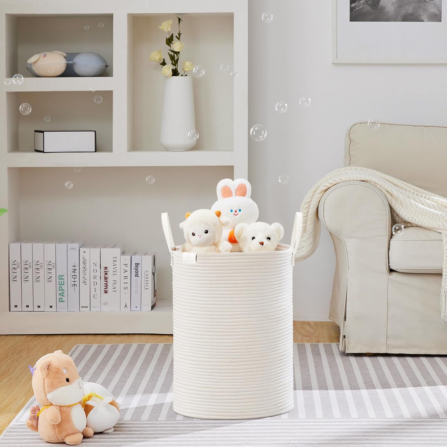 VIPOSCO Tall Laundry Basket, Large Dirty Clothes Hamper with Leather Handle, Woven Rope Storage