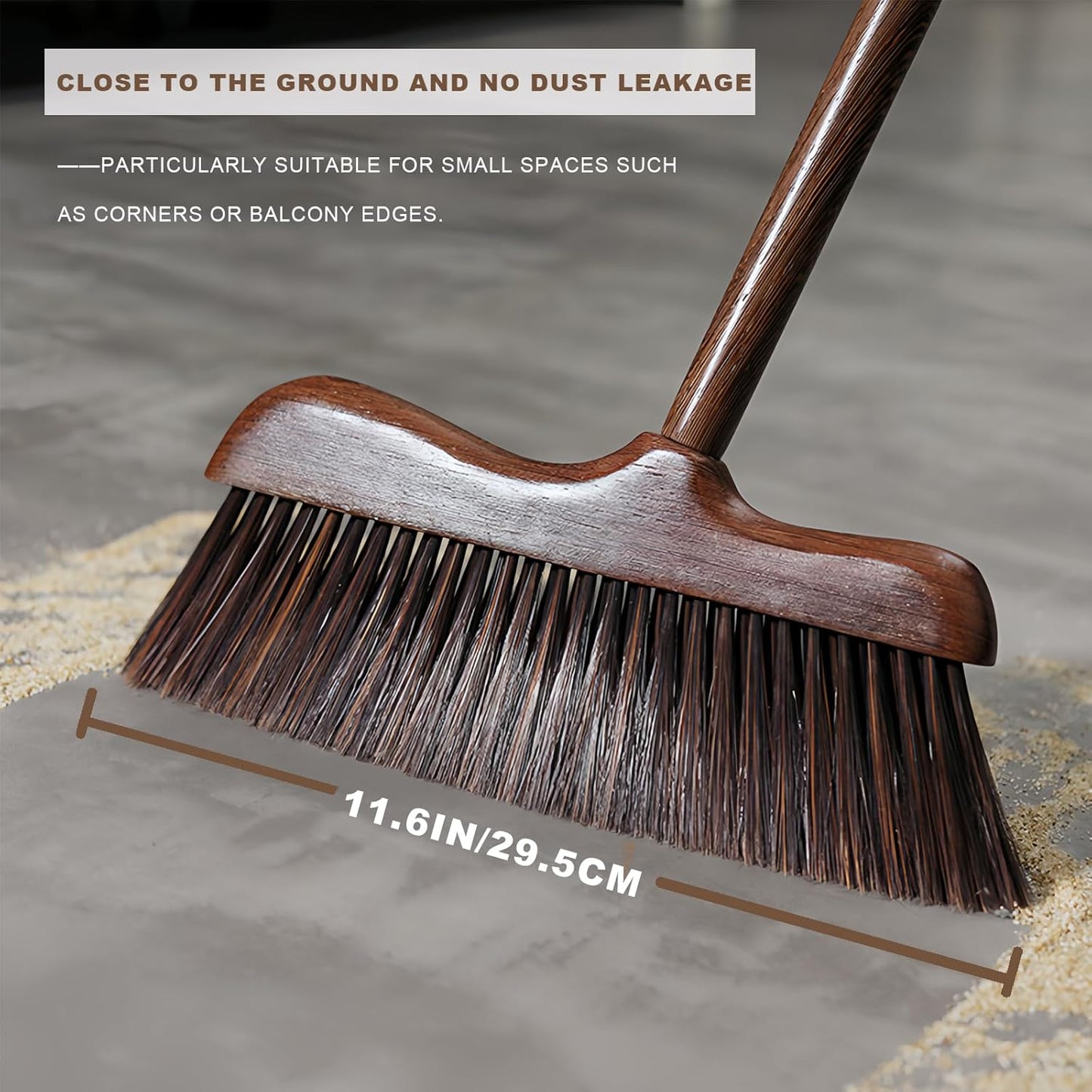 Wood Angle Broom – 44.8” Wooden Handle Compact Brooms for Indoor Kitchen – Soft PP Bristles