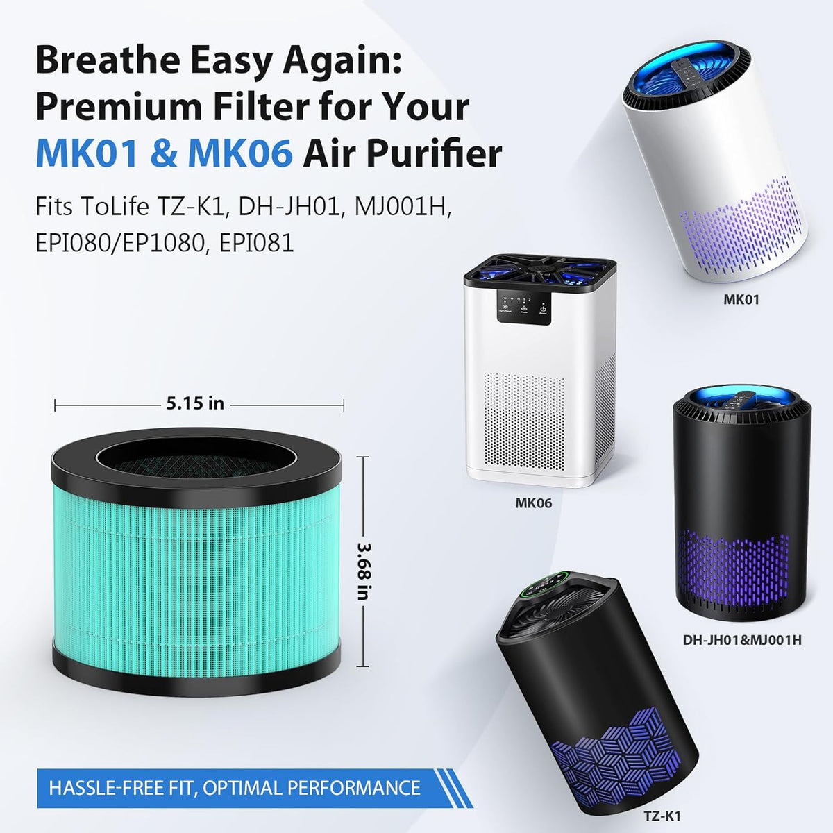 2 Pack MK01 MK06 TZ-K1 Air Filter Replacement Compatible with AROEVE MK01 MK06 MG01JH, ToLife TZ-K1