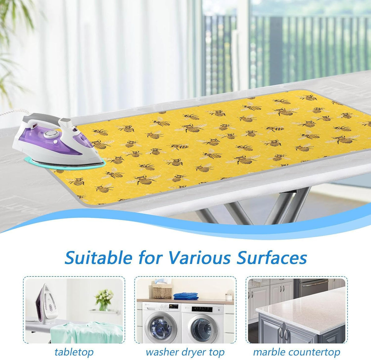 Yellow Bees Honey 01 Ironing Mat for Table top Portable Ironing Pad Blanket for Washer Dryer
