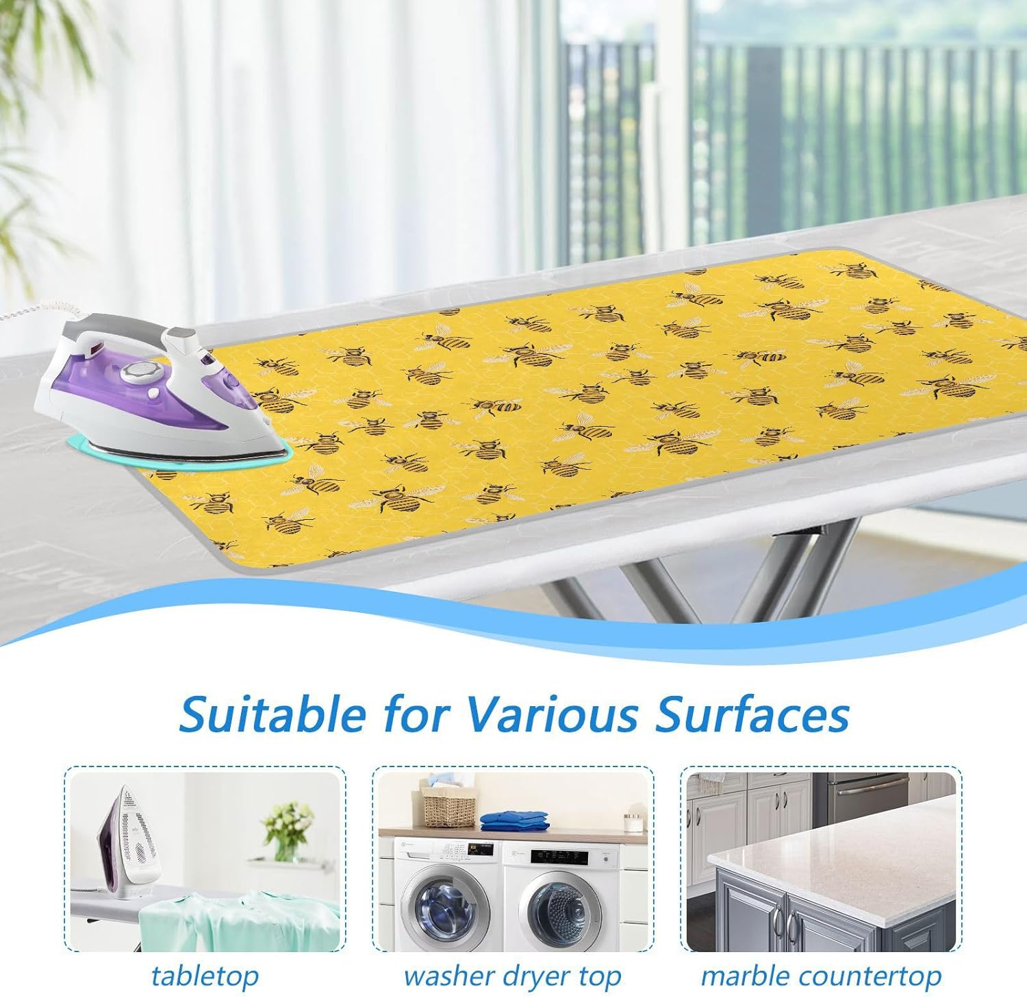 Yellow Bees Honey 01 Ironing Mat for Table top Portable Ironing Pad Blanket for Washer Dryer