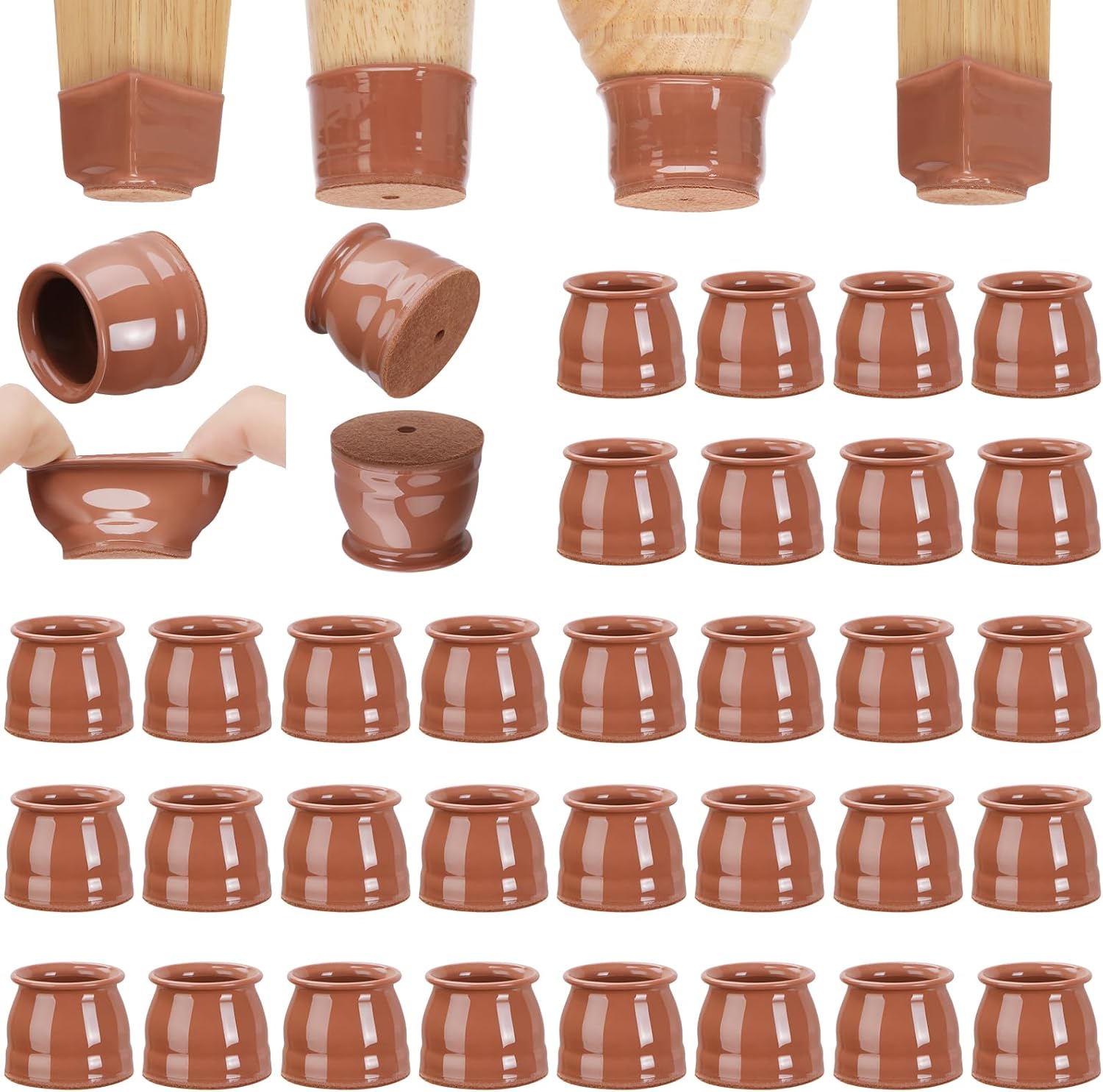CHUNZEXI 32 Pack Chair Leg Floor Protectors for Hardwood Floors, Silicone Felt Covers Pads Caps