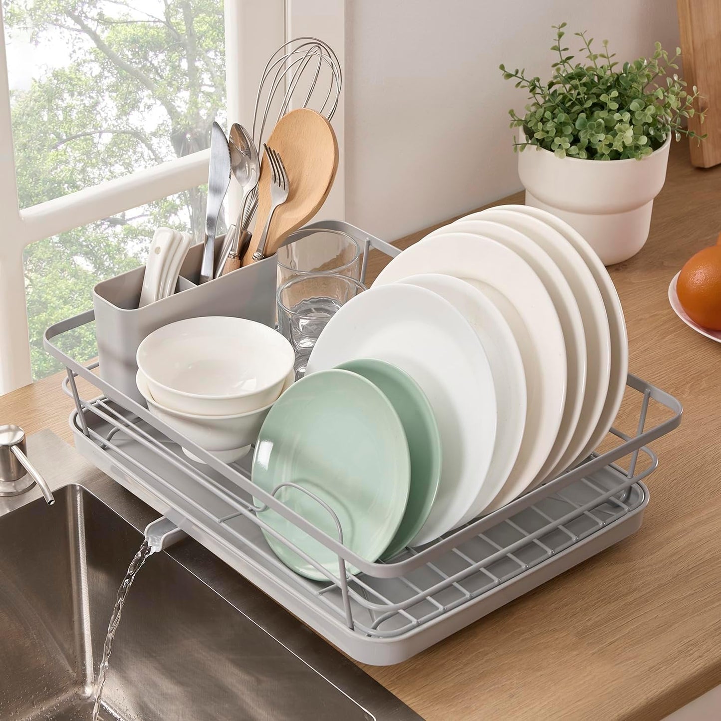 Dish Drying Rack 3 Piece Dish Drainer with Drainboard Set for Kitchen Counter – Dish Rack with