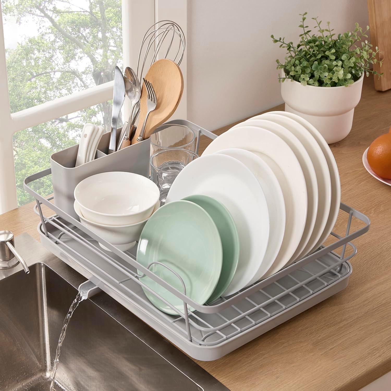 Dish Drying Rack 3 Piece Dish Drainer with Drainboard Set for Kitchen Counter – Dish Rack with