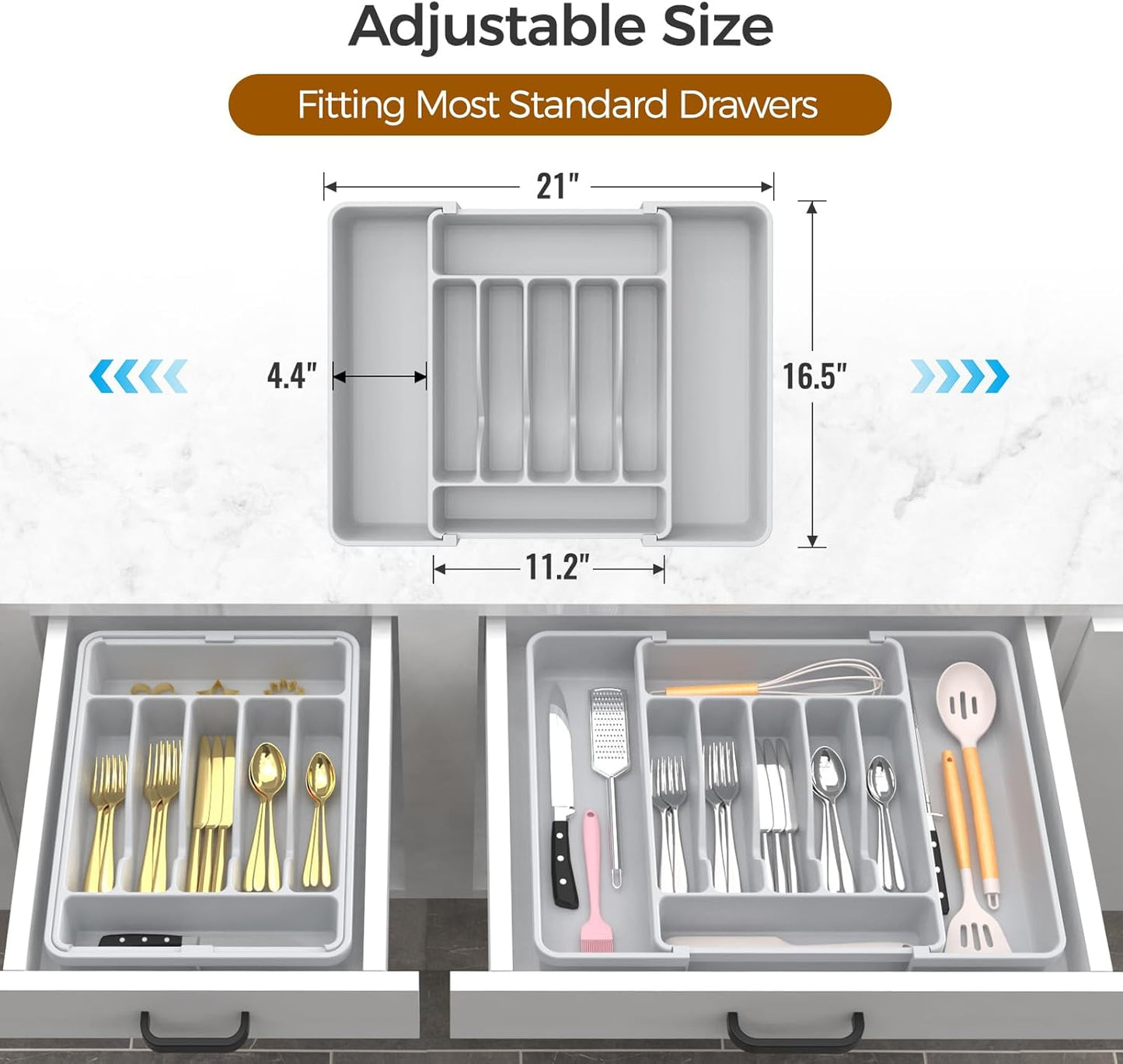 Extra Large Expandable Silverware Organizer, BPA-Free Food-Safe Cutlery Flatware Organizer, Kitchen