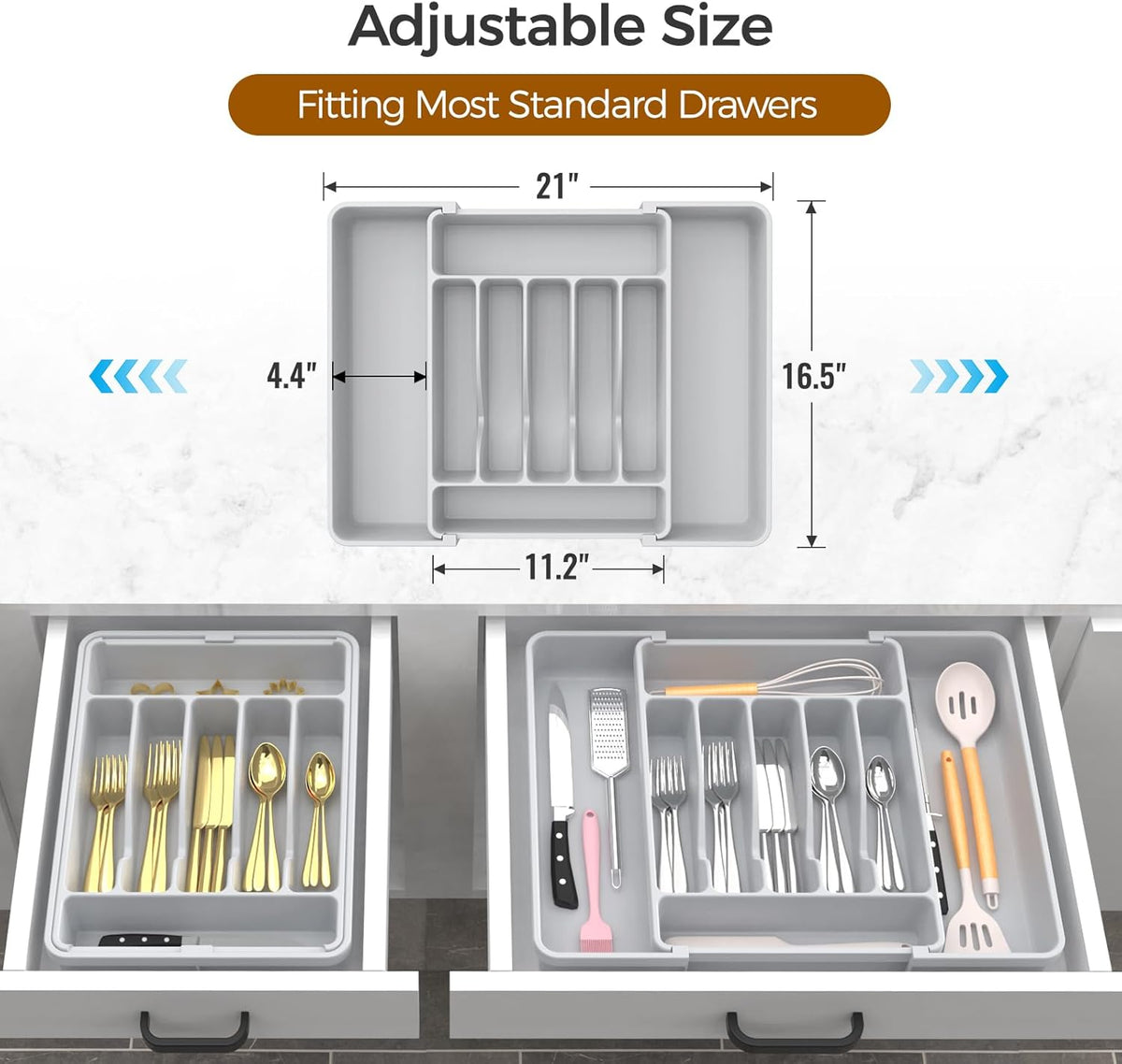 Extra Large Expandable Silverware Organizer, BPA-Free Food-Safe Cutlery Flatware Organizer, Kitchen