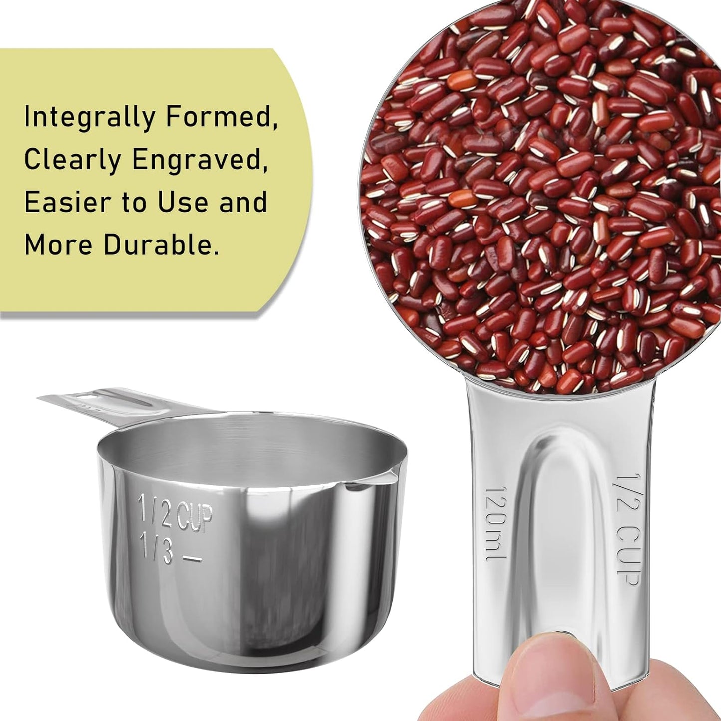 1PCS 1/2Cup (120ml, 4oz) Single Measuring Cup, Stainless Steel Measure Scoop, Metric and US