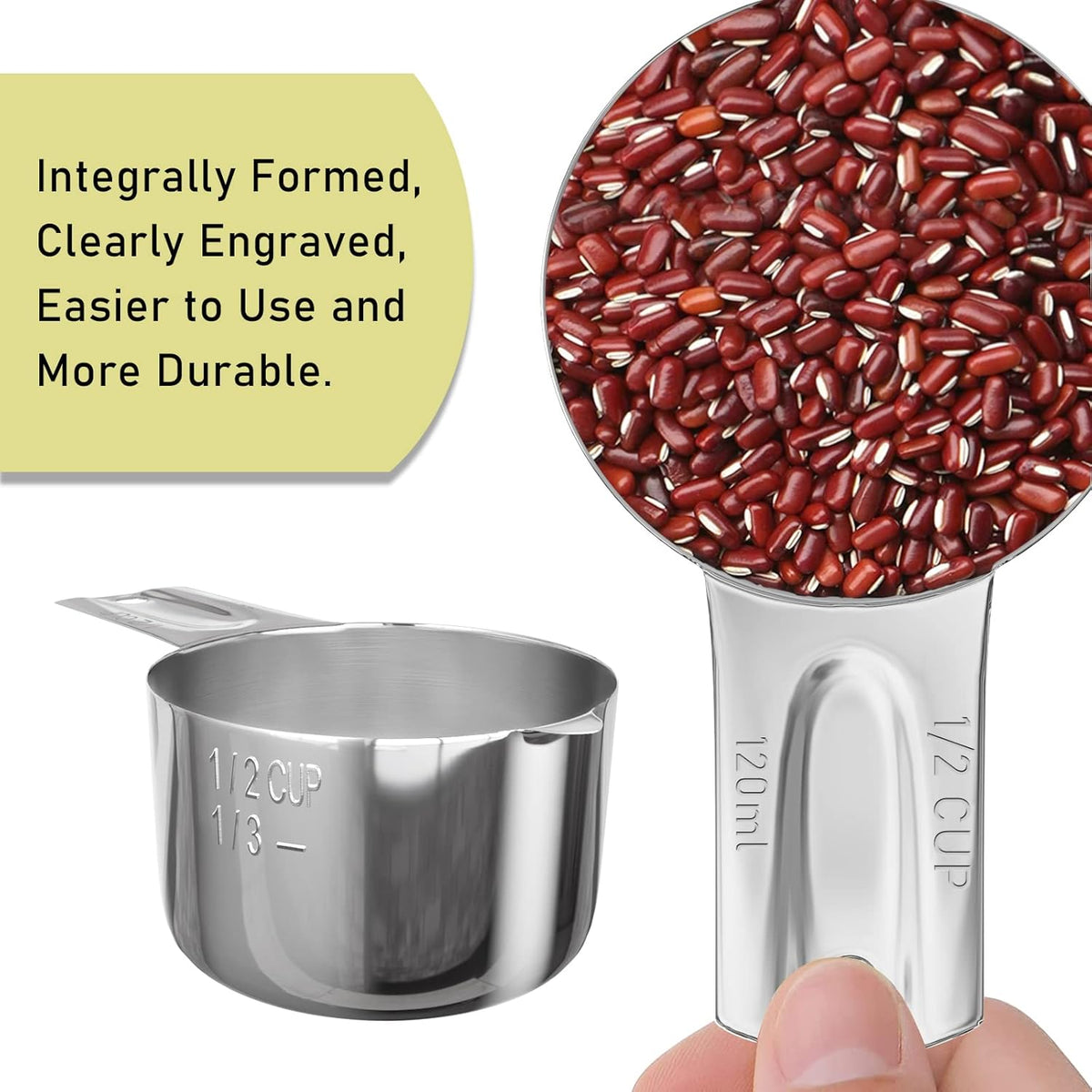 2PCS 1/2Cup (120ml, 4oz) Single Measuring Cup, Stainless Steel Measure Scoop, Metric and US