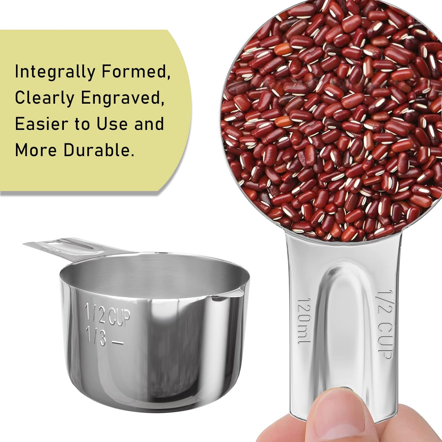 2PCS 1/2Cup (120ml, 4oz) Single Measuring Cup, Stainless Steel Measure Scoop, Metric and US