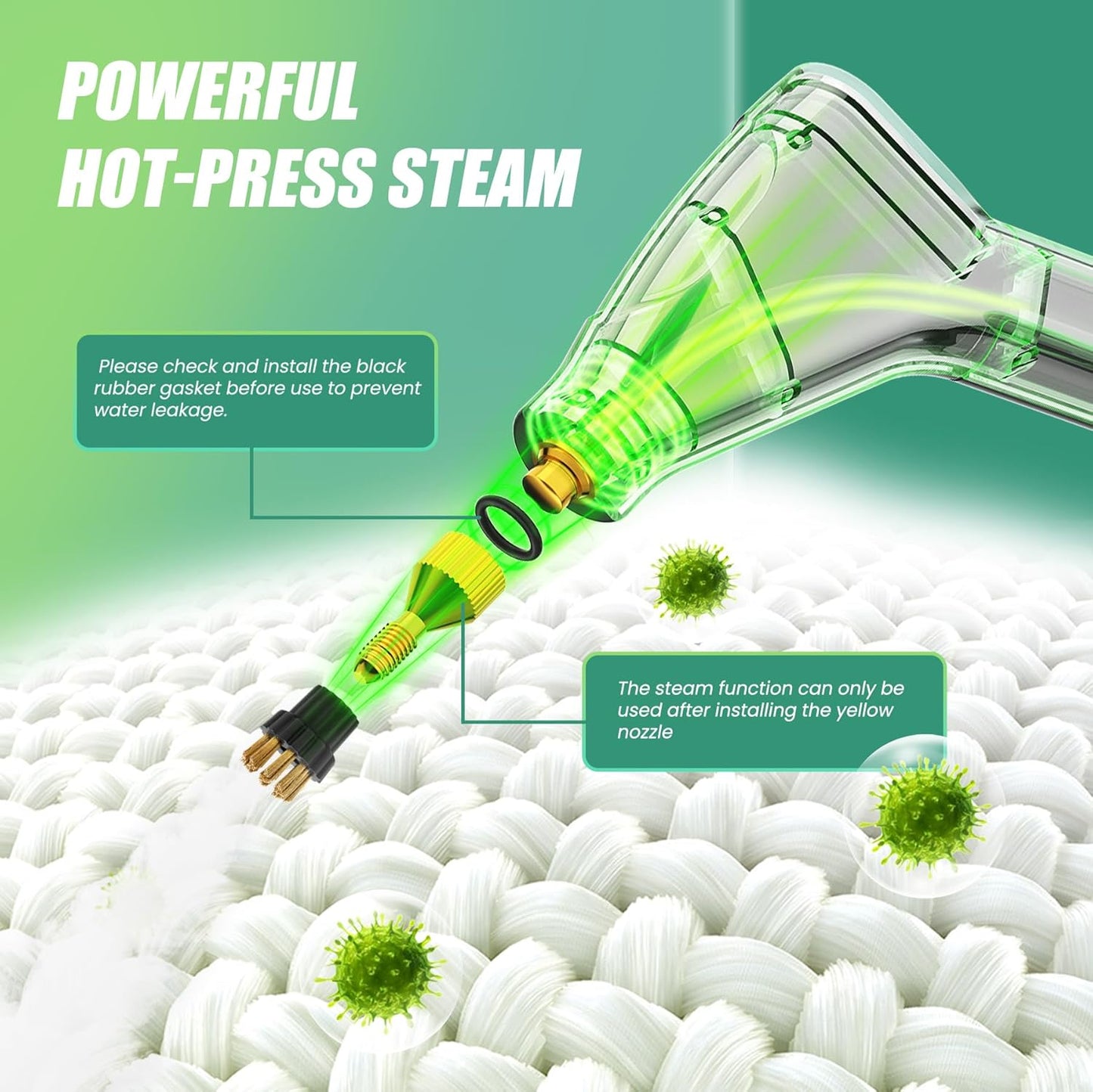 2500W Steam Cleaner for Home Use, 6-level Speed Adjustable Handle, 1.2L Handheld Car Steam Cleaner