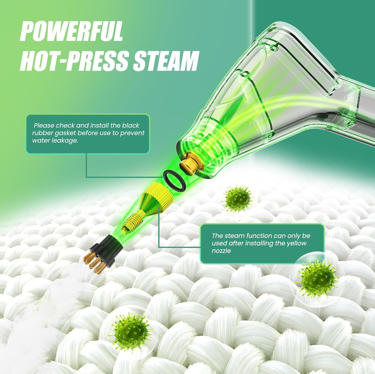2500W Steam Cleaner for Home Use, 6-level Speed Adjustable Handle, 1.2L Handheld Car Steam Cleaner