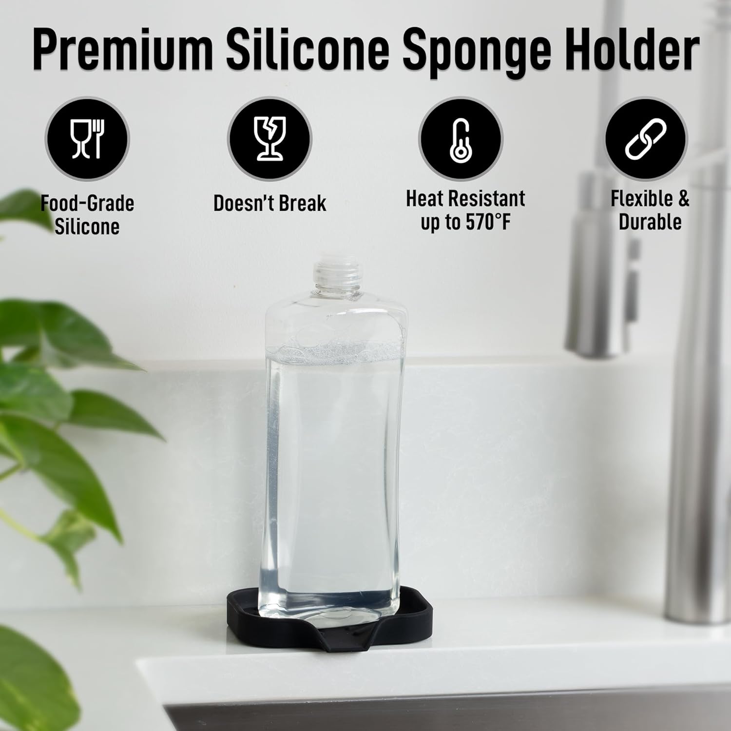 Zulay Kitchen Small Silicone Sponge Holder (4.9x3.3”) – Space-Saving Sink Organizer Tray for