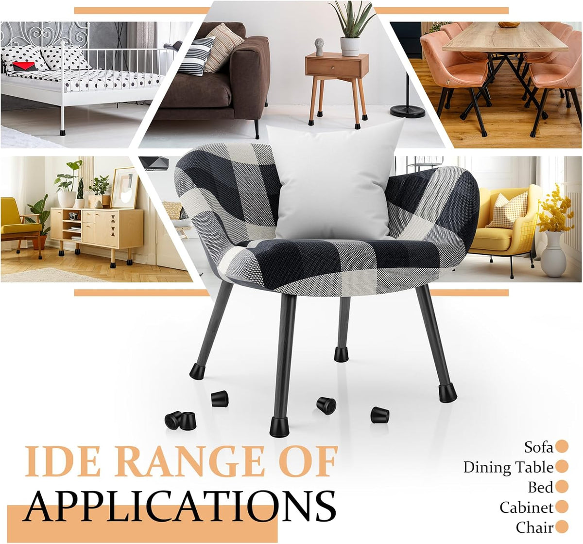 1-1/8” Round Rubber Chair Leg Tips Caps, Chair Leg Floor Protectors, Non-Slip Chairs Legs Caps
