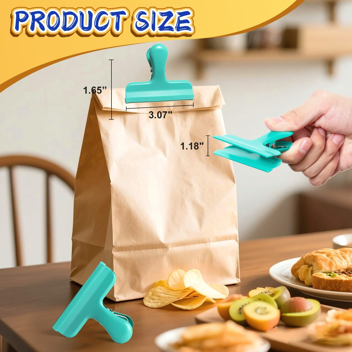 HOUSE AGAIN Chip Clips, 12 Pack Stainless Steel Chip Bag Clips Covered with Silicone, NO More Sharp