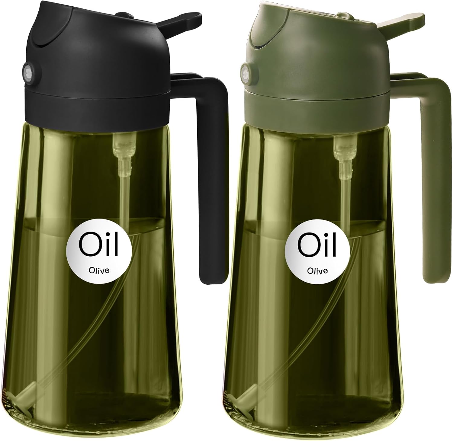 YARRAMATE 2Pcs 16oz/470ml Dark Green Oil Sprayer for Cooking with Stickers, Food-grade Premium 2 in