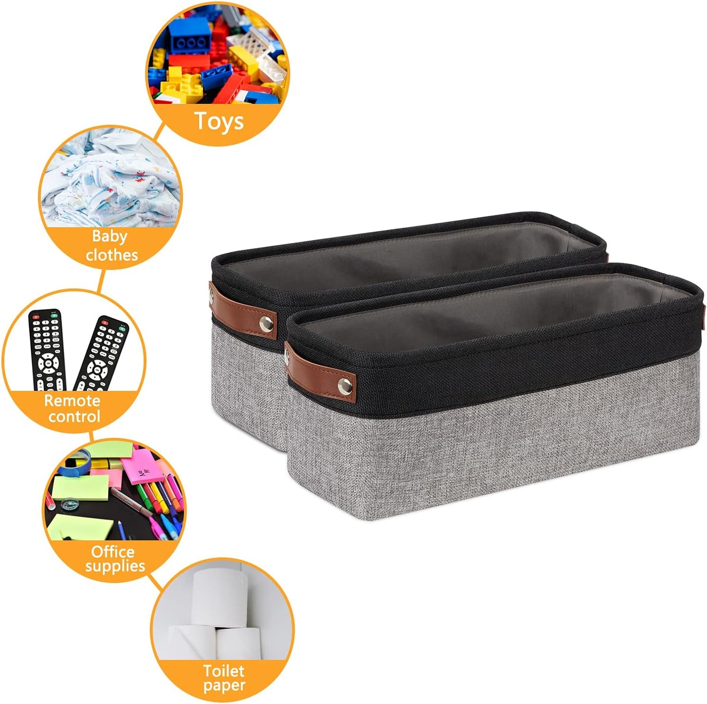 DULLEMELO Small Bathroom Baskets for Toilet Fabric Storage Baskets 2 Pack - 15"x6"x5.5" Foldable