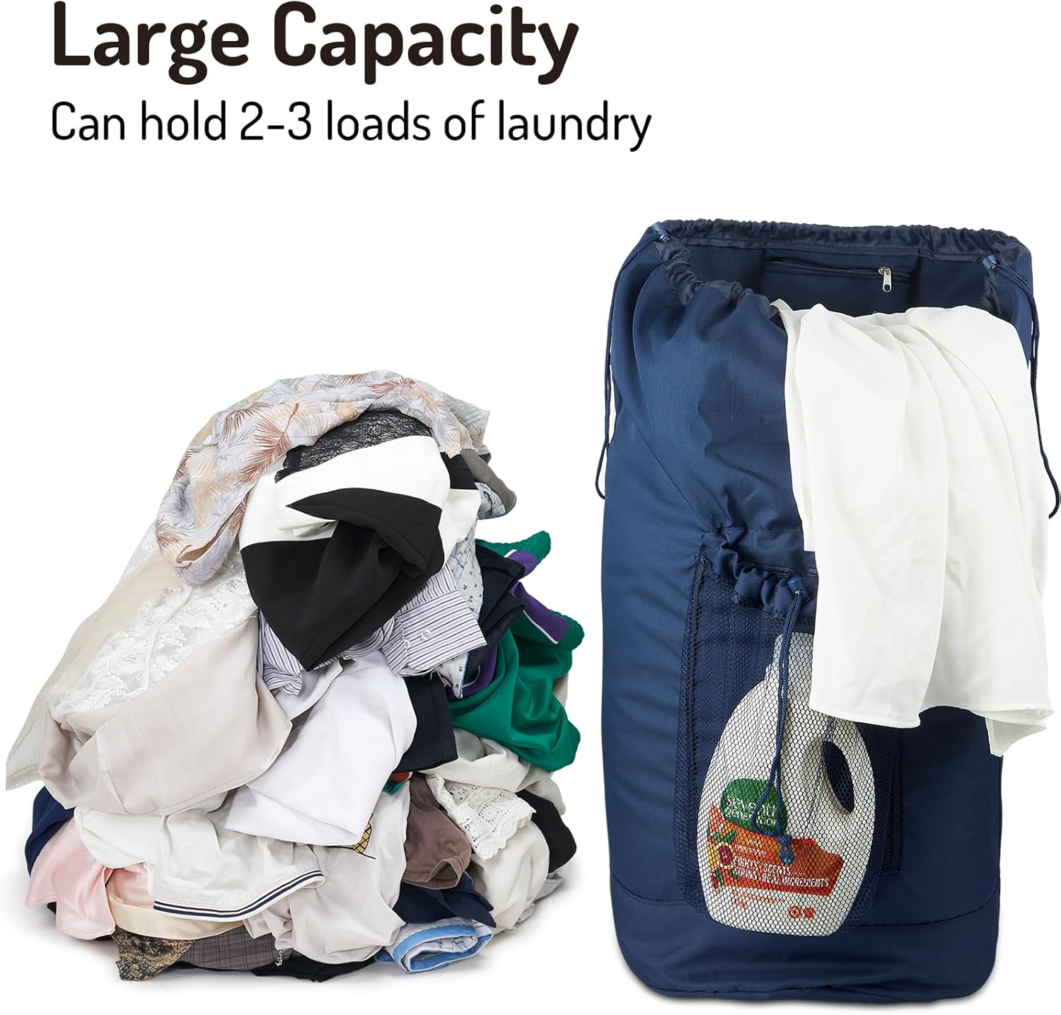 Laundry Bag Backpack with Detergent Holder and Adjustable Shoulder Straps, Clothes Laundry Backpack