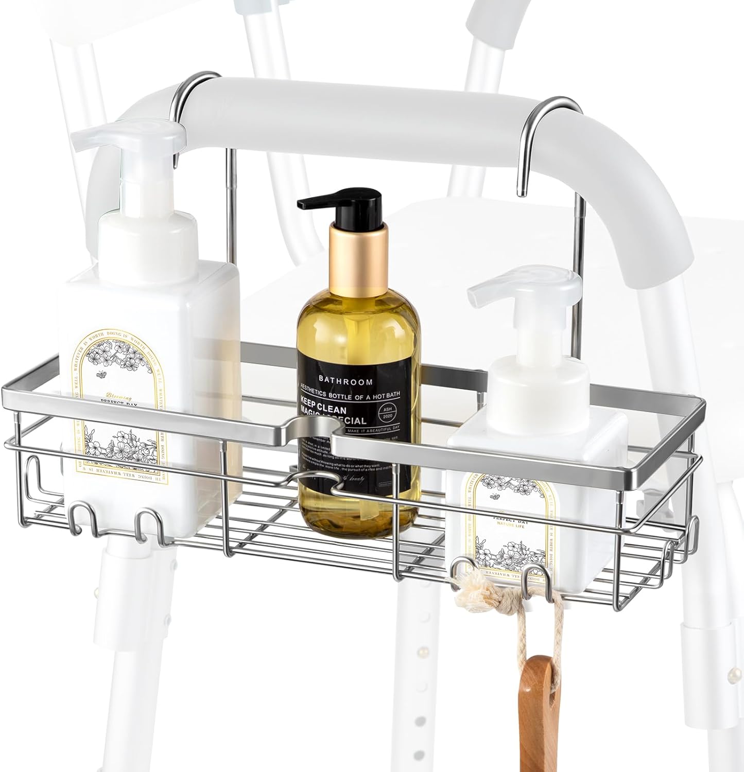 DELLAN Hanging Shower Caddy, Shower Rack with Hooks for Shower & Bath Chair, Bathroom Shower Basket