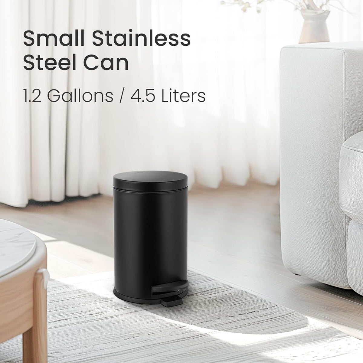 Cesun 1.2 Gallons Small Black Trash Can, Bathroom Garbage Can with Lid and Foot Pedal, Mini Round