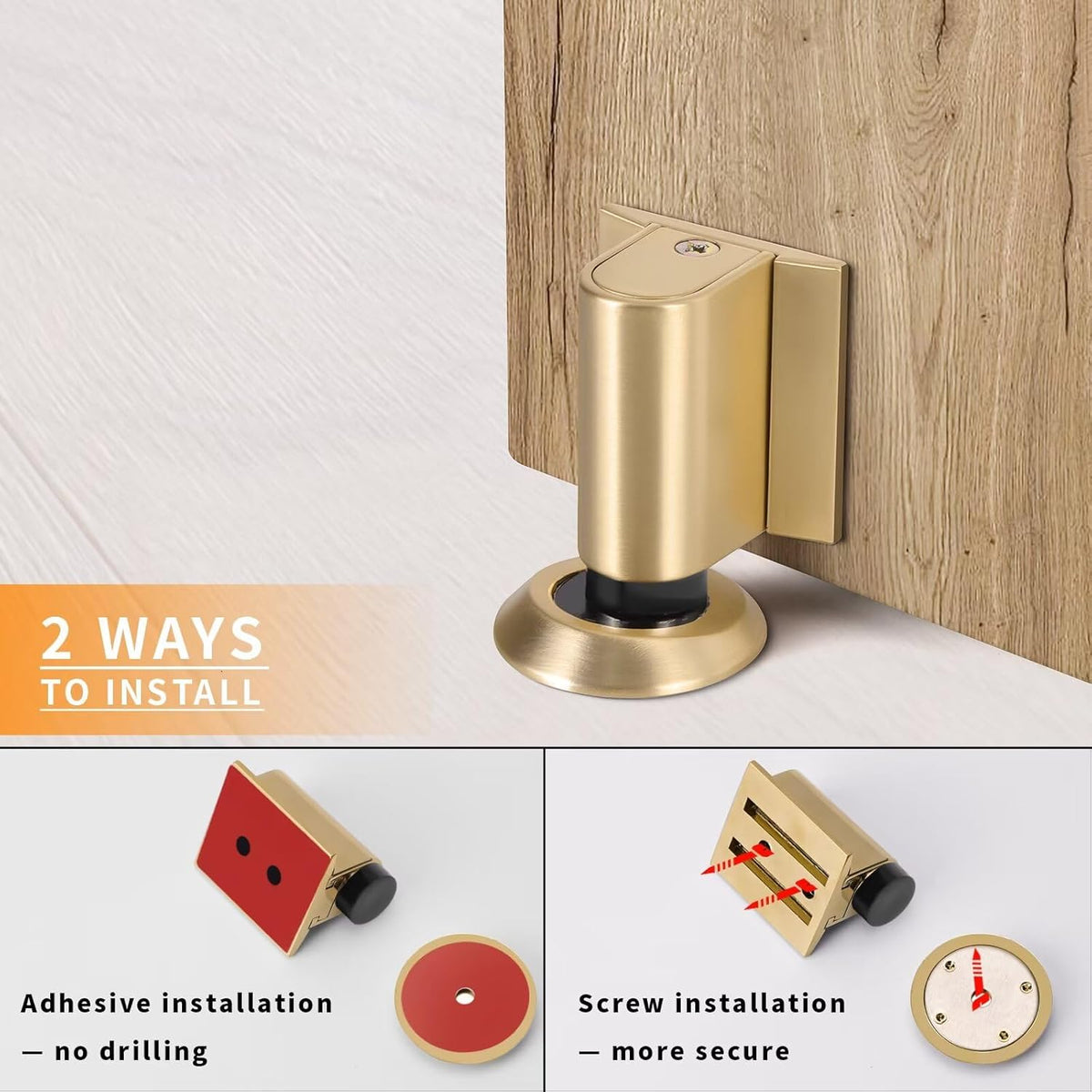 Bak Bo Magnetic Door Stoppers 2 Pack Bottom of Door Holder Keep Door Open No Drilling Magnet Floor