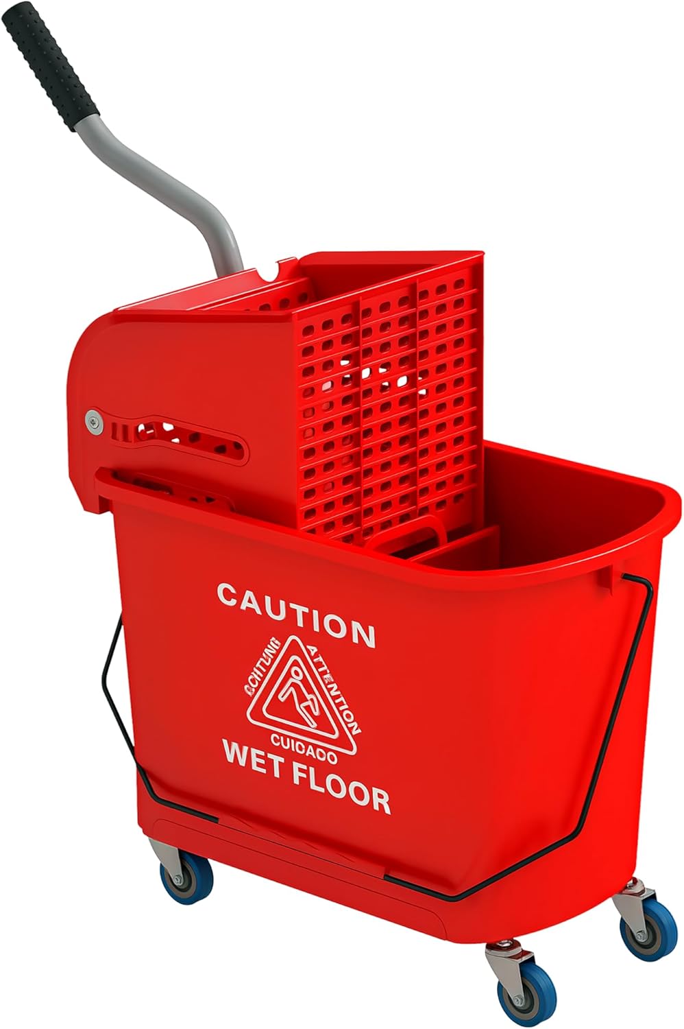 HOMCOM Compact Mop Bucket with Wringer on Wheels for Floor Cleaning, 21 Quart, Separate Dirty and