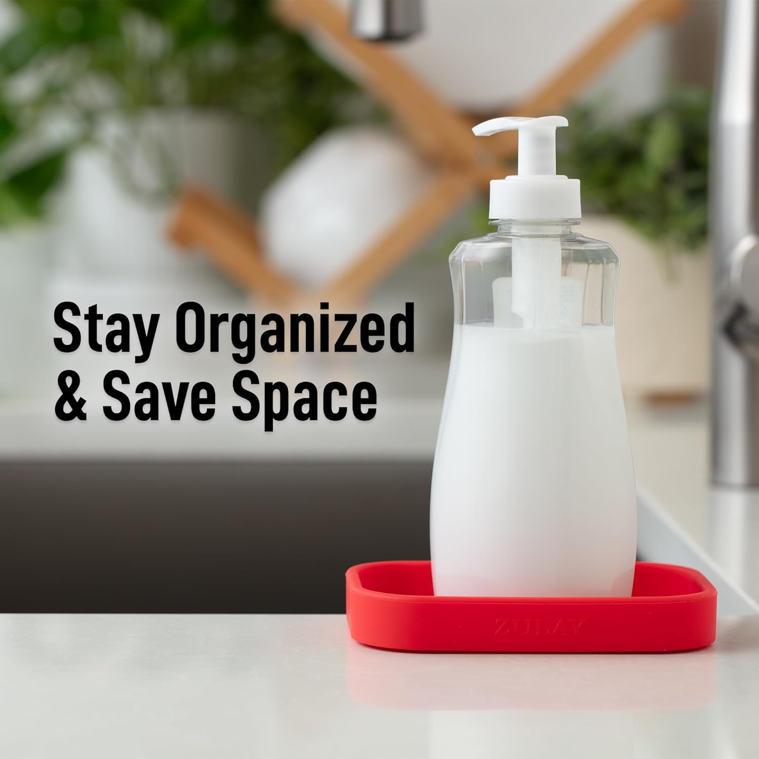 Zulay Small Silicone Sponge Holder (4.9x3.3”) – Space-Saving Sink Organizer Tray for Sponge, Soap