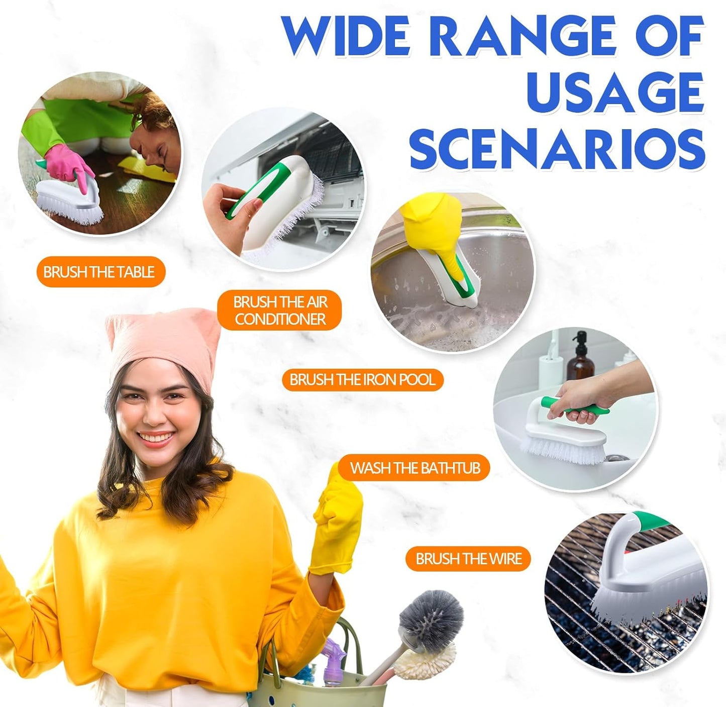 Lallisa 12 Pcs Scrub Brush for Cleaning with Handle Comfortable to Grip Heavy-Duty Flexible Stiff