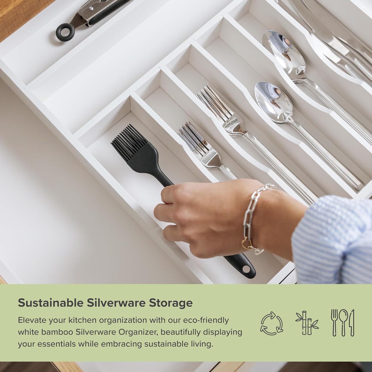 KitchenEdge Premium Silverware, Flatware and Utensil Organizer for Kitchen Drawers, Food-Safe