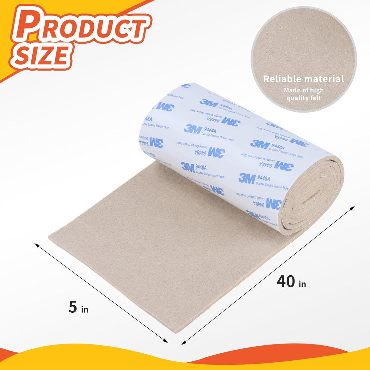 Felt Furniture Pads, Non Slip Self Adhesive Cuttable Felt Tape Beige Heavy Duty Felts Strip Roll