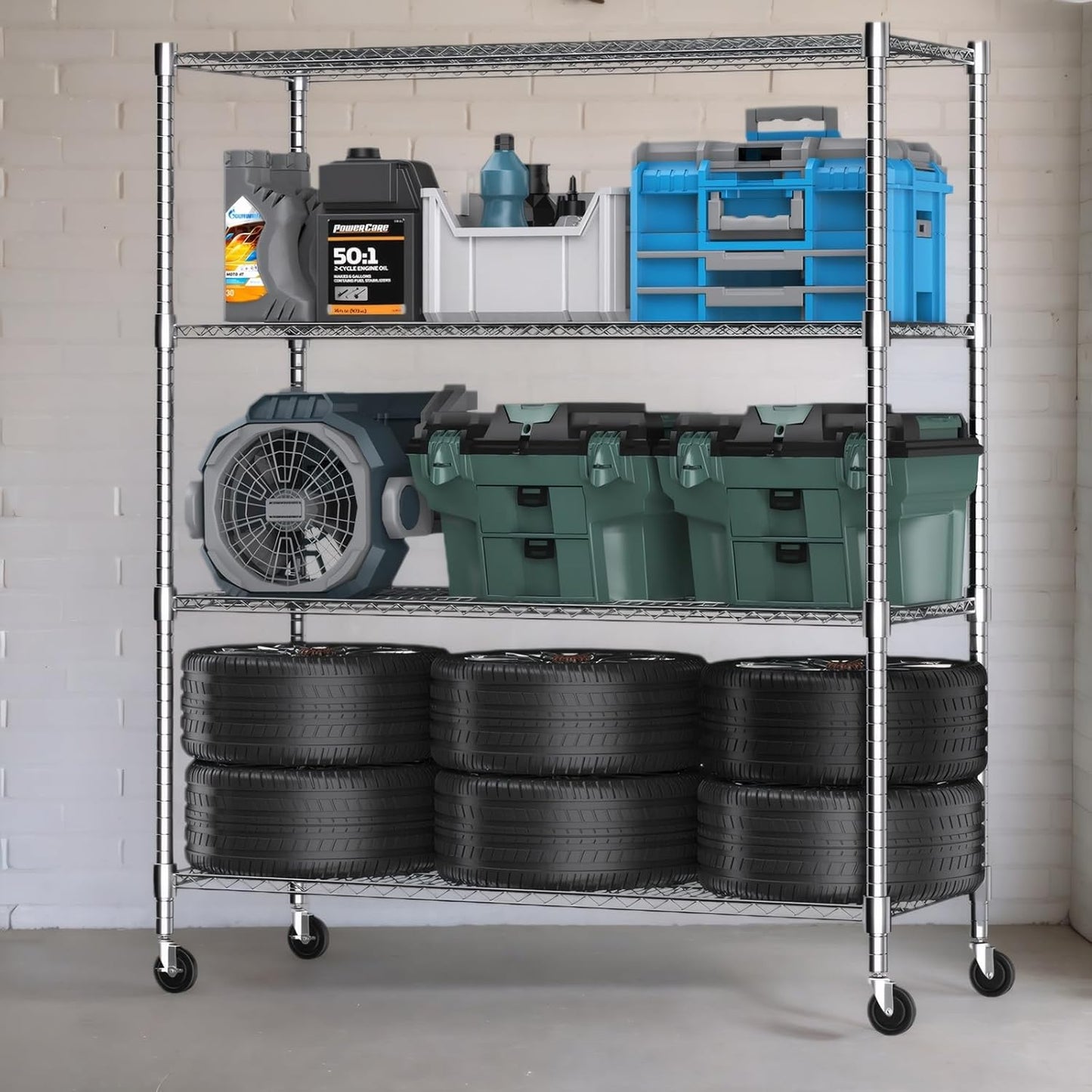 Himimi Storage Shelves 60"W Wire Shelving with Wheels 2600LBS Heavy Duty Metal Shelves for Storage