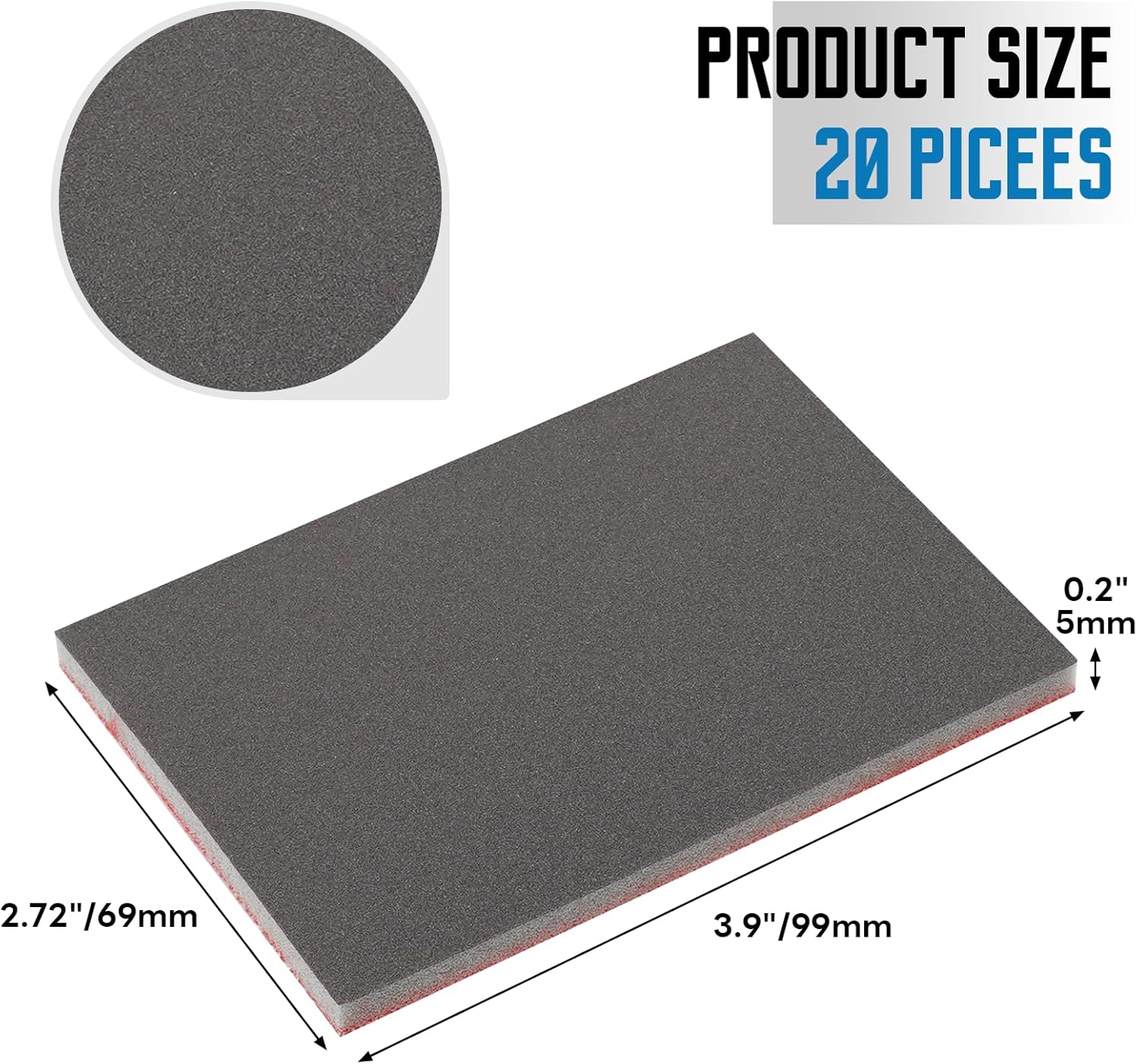 20 Pack 800 Grit Sanding Sponge, 3 x 4 Inch Soft Foam Sanding Block Wet Dry Sanding Pads, Washable