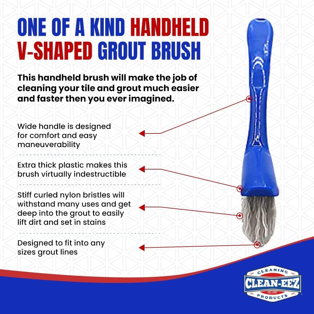 Clean-eez Grout-eez Tile Cleaner with Handheld Brush – 32 oz Heavy-Duty Stain Remover for Ceramic