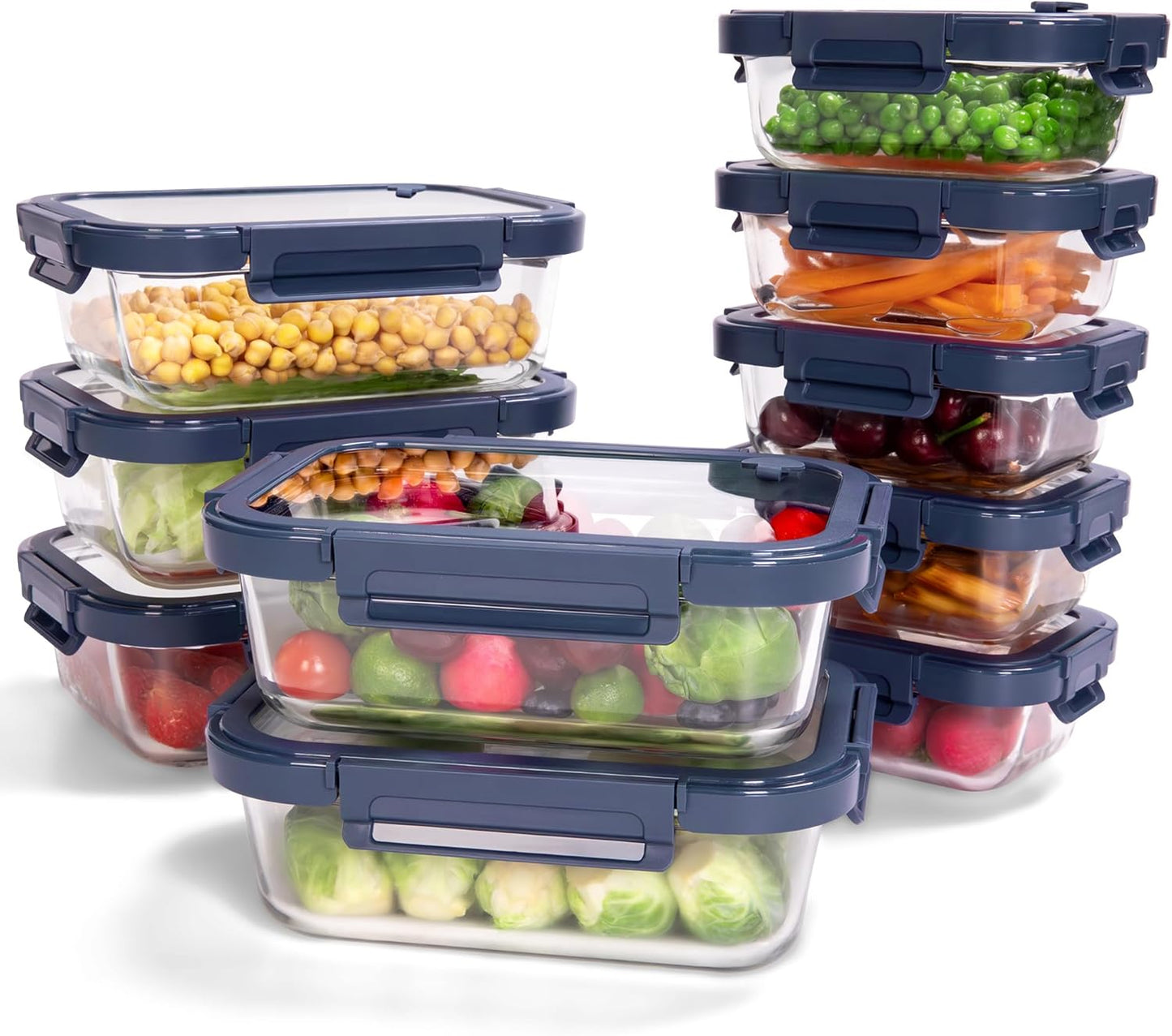 10-Pack Glass Food Storage Containers with Tempered Lids – Borosilicate, Airtight, Oven-Safe