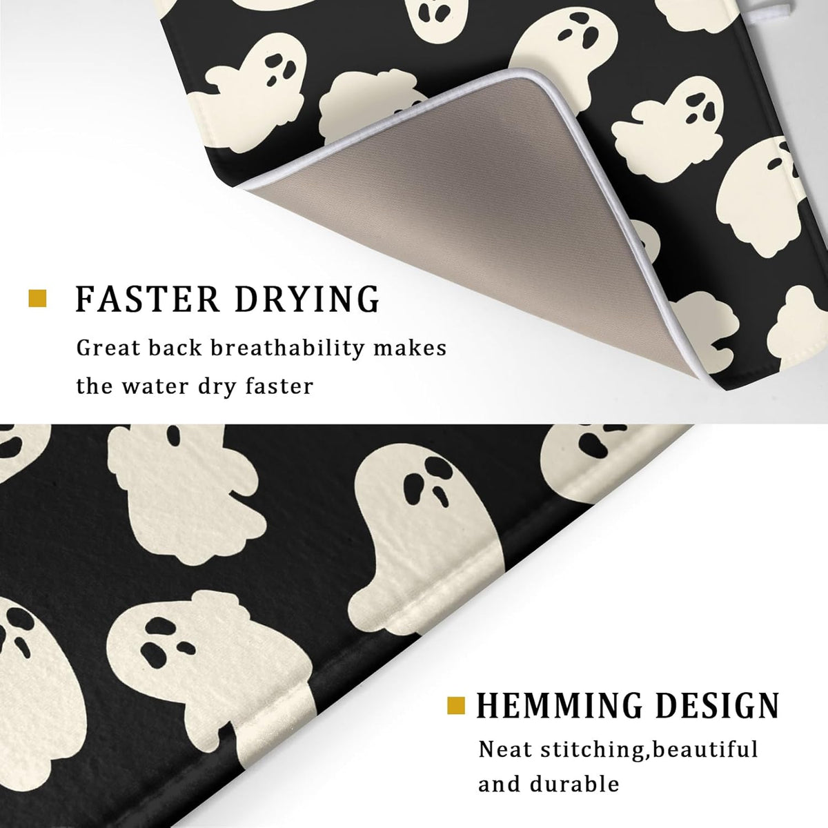 Halloween Ghost Dish Drying Mat 16X18 Inch Spooky Halloween Drying Mat for Kitchen Counter Black
